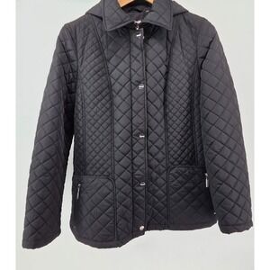 Calvin‎ Klein Black Diamond Quilted Winter Coat Women Medium Est Zipper Warm